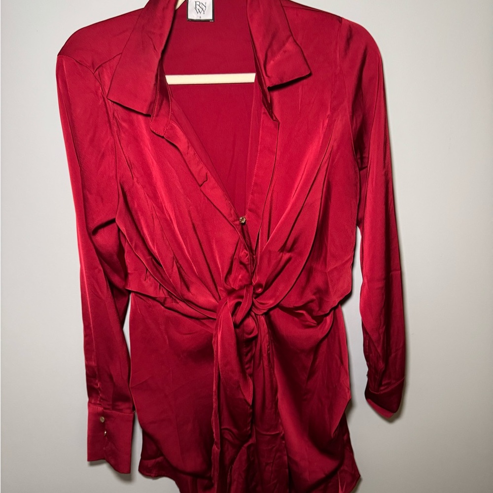 RNWY Red Satin Wrap Dress